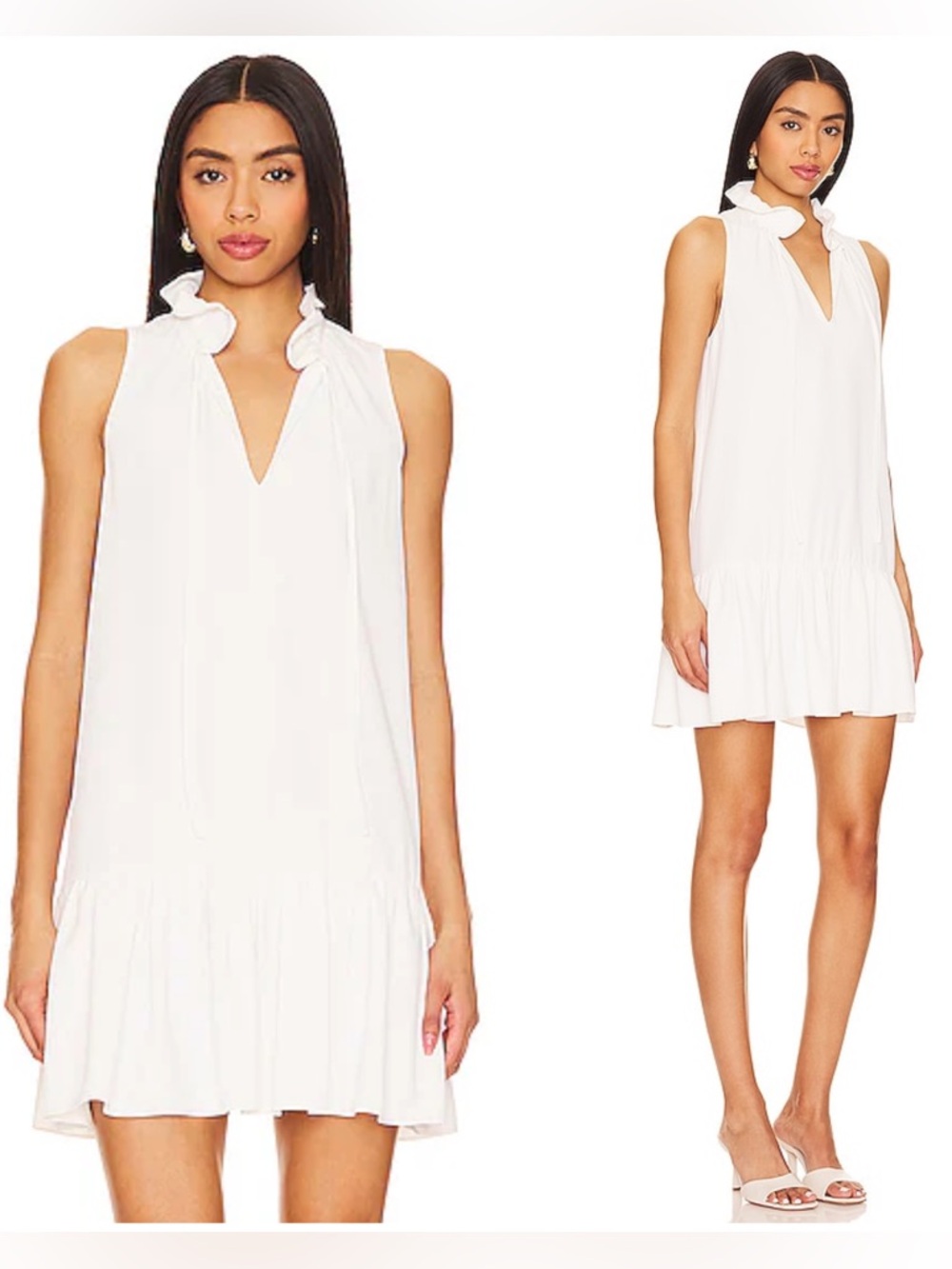 Amanda Uprichard Ellis Ivory White V-Tie-Neck Ruffle Mini Dress NWT $224